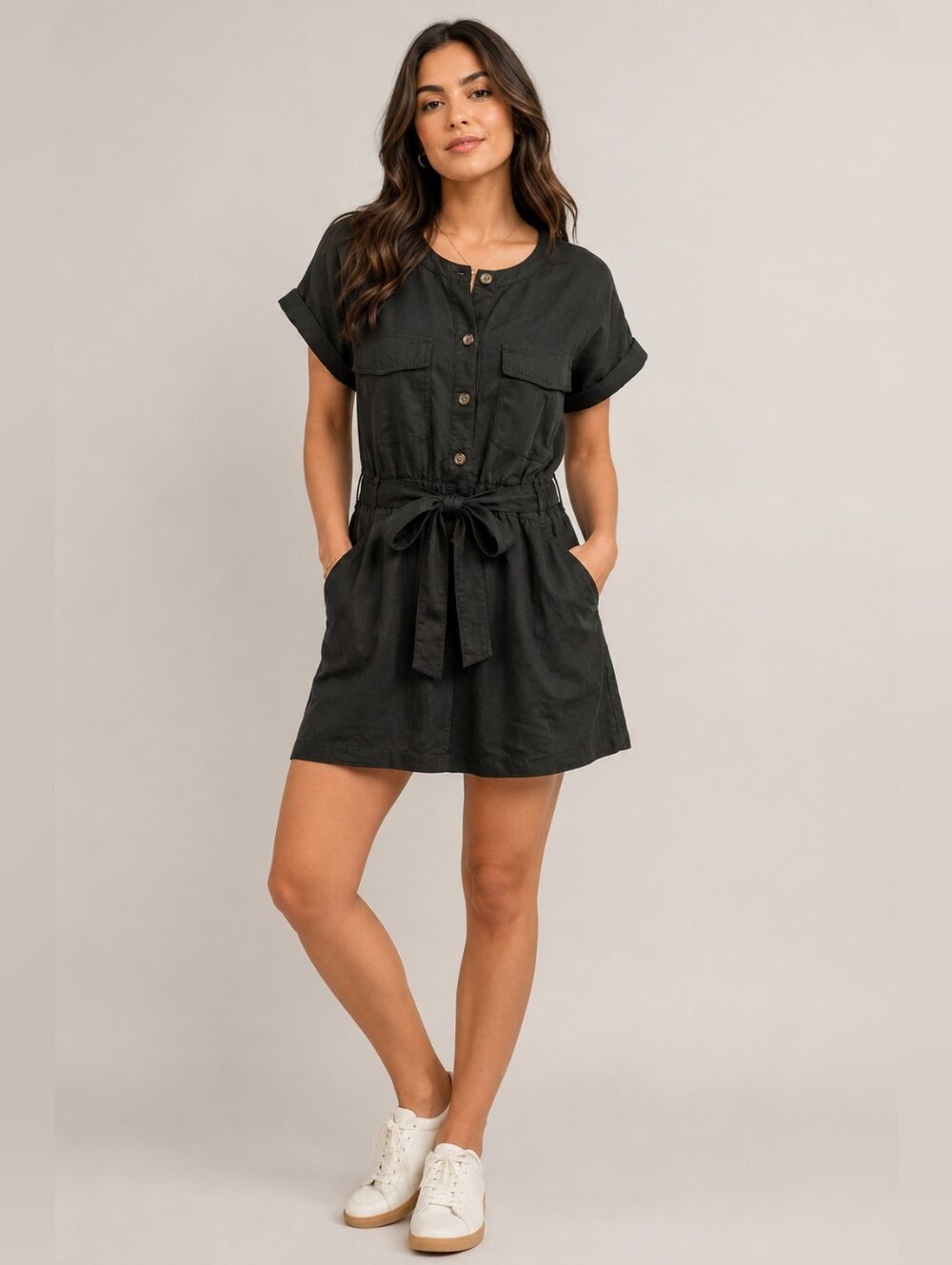 Banana Republic - EUC - Black Utility Button-Front Dress w/ Waist Tie